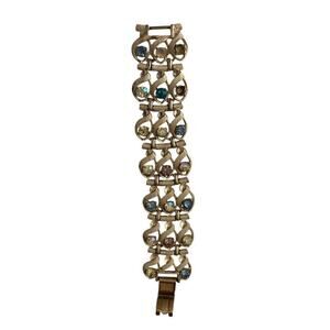 Mode-Art Pastel Rhinestone Link Bracelet Bangle Gold Tone Jewelry Costume